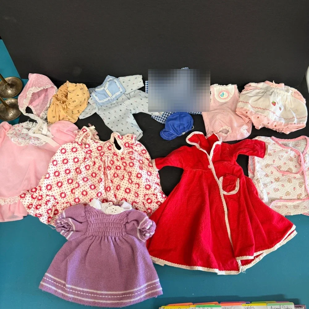 Vintage Doll Clothes Lot Red Coat Purple Knit Dress Pink Gown Floral Outfits